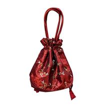 Women Vintage Bolsa Lady Floral Bordado Mensageiro Tote Bolsa de Bolsa - Borgonha