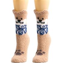 Women Winter Novelty Fuzzy Slipper Socks Funny Cartoon Dog Cat Pattern Kawaii Ticken Fluffy Warm Plush Floor Sleeping Hosiery Christmas Gifts - Khaki
