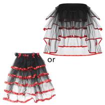 Womens Ballet Dance Tule Tail Tutu Saia Contraste Cor Cetim Guarnição Em Camadas Ruffle Cake Festa Bustle Bolha Underskirt Lingerie - Branco