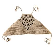 Womens Summer Hollow Out Crochet Crop Top Halter Neck Boho Ethnic Bikini Bra Solid Color Curativo Backless Sleeveless Knitted Cover Up Beachwear - Khaki