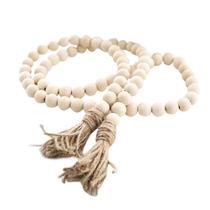 Wood Bead Garland Farmhouse Rustic Country 148 cm com borlas