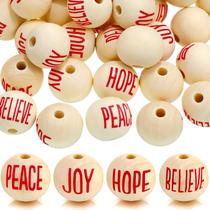 Wood Beads Yookeer, 2 cm, 100 unidades, palavras de Natal, faça você mesmo