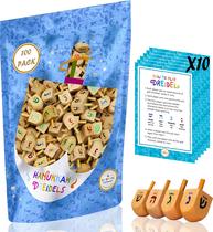 Wood Dreidels, pacote com 100 Hanukkah Draydel com transliteração