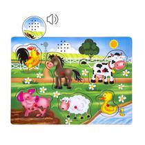 Wooden Peg Puzzle Exploratory Farm Animals Sound 2 anos ou mais