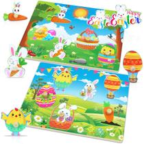 Wooden Peg Puzzles Malhaii Easter, pacote com 2 unidades para crianças, 30x22cm