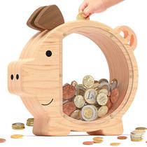 Wooden Piggy Bank Summidate para crianças: madeira inquebrável