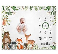 Woodland Baby Monthly Milestone Blanket, Woodland Animals Baby Growth Chart Monthly Blanket, Watch Me Grow Baby Woodland Forest Nursery for New Moms Baby Shower, inclui marcador (50"x40")