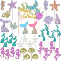 Wootkey, 36 peças, chapéus de bolo Mermaid Glitter, decoração de festa