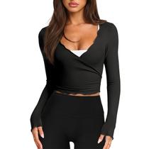 Wrap Top Talakeno Ballet de manga comprida cortada para mulheres