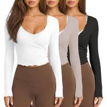 Wrap Top Talakeno Ballet de manga comprida cortada para mulheres Wrap Top Talakeno Ballet de manga comprida cortada para mulheres