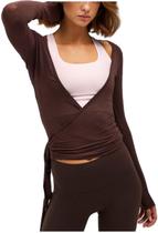 Wrap Top YOENAESGI Y2k Ballet Pilates para mulheres, marrom
