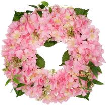 Wreath Briful 42 cm, decoração de porta artificial de hortênsia rosa