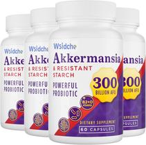 Wsidche Probiótico Akkermansia Muciniphila 300 Bilhões AFU, Suplemento para Mulheres e Homens, Probiótico para Saúde Digestiva, Intestinal, Imunológica e Geral, Melhora a Função do Revestimento Intestinal - 240 Cápsulas