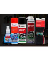WURTH Kit Manutenção Moto Bike, Limpa Viseira, Desengraxante Express, Lubrificante Chain Lube Road, Reparador de Pneus, Pano de Microfibra, 5 Peças