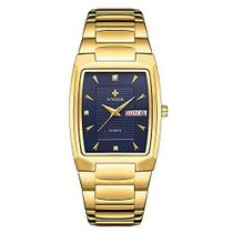 WWOOR Relógio masculino quadrado de aço inoxidável, dourado, analógico, quartzo, negócios, cronógrafo, relógio masculino
