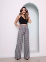 Wwz Fashion Calça Pantalona Xadrez Cintura Alta Botão Coleção Nova X120