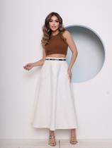 WWZ FASHION Saia Sarja Longa Godê Cintura Alta Acompanha Cinto S142