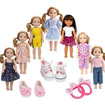 WyHTOYS 7PCS Roupas de boneca e sapatos 2pcs cabe 14 polegadas 14,5 polegadas Boneca Americana Garota Wellie Wishers Bonecas