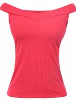 X Store Blusa Regata Feminino Sem Gola Canoa Canelada Com Bojo Primavera Super Moda