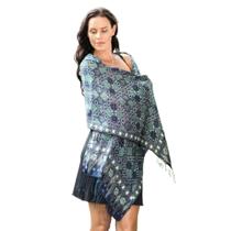 Xaile NOVICA Java Starlight Silk Batik Blue 100% para mulheres