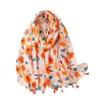 Xale Boêmio Floral Com Franjas Moda De Outono Pashmina De Viscose Macia Hijab Para Mulheres