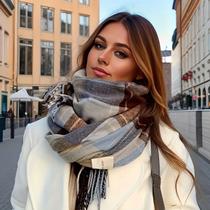 Xale Cachecol Xadrez Aconchegante Macio Bloco de Cores Acabamento Franja Versátil Prova de Frio Xale Cachecol Xadrez Aconchegante Macio Bloco de Cores Acabamento Franja Versátil Prova de Frio