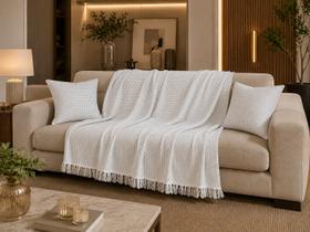 Xale Chloe 5 Peças Para Sofá com Almofada Cheia Coleção Jacquard 2,20m x 1,50m Para Sofás, Camas com Franja