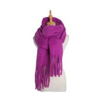 Xale De Caxemira Quente De Inverno Feminino Lã Grossa Com Franjas Longas Luxuoso Sólido Cachecol
