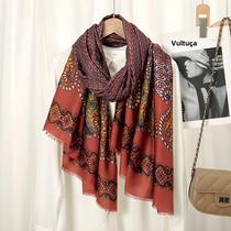 Xale De Inverno Azteca Com Estampa Floral E Franjas, Pashmina 180x90cm, Lenço De Viscose De Alta Xale De Inverno Azteca Com Estampa Floral E Franjas, Pashmina 180x90cm, Lenço De Viscose De Alta
