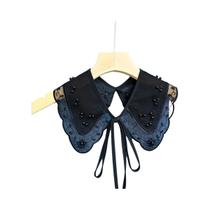 Xale De Organza Preto E Branco Bordado Com Pérolas E Laço De Miçangas Gola Decorativa Versátil