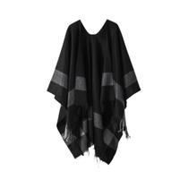 Xale Feminino De Cashmere Artificial Dupla Face Quente Com Estampa Xadrez E Fenda Em Formato De