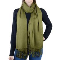 Xale Feminino Pashimina Viscose Lisa com Franja 70x180 cm Verde Militar - 033419 Xale Feminino Pashimina Viscose Lisa com Franja 70x180 cm Verde Militar - 033419