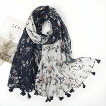 Xale Feminino Vintage Floral - Algodão e Linho com Franjas - 180x90cm