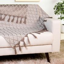 Xale Manta para sofá Jaccard geométrico cinza quente com franjas 1,40x1,80 - decorame