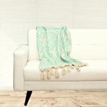 Xale Manta Sofá Gigante Jacquard 1,80 x 2,80 - Verde Água / Dourado Xale Manta Sofá Gigante Jacquard 1,80 x 2,80 - Verde Água / Dourado