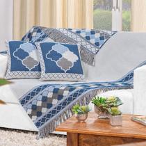 Xale Para Sofá Estampa Grega com Almofada Decorativa - 5 Peças Xale Para Sofá Estampa Grega com Almofada Decorativa - 5 Peças
