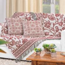 Xale Para Sofá Estampa Grega com Almofada Decorativa - 5 Peças