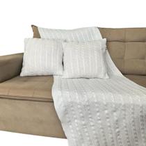 Xale Para Sofá Tricot Peseira Queen Manta + 2 Capas Almofada