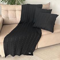 Xale Para Sofá Tricot Peseira Queen Manta + 2 Capas Almofada