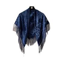 Xale Retro De Veludo Jacquard Com Franjas 110x110cm Moda Primavera Verão Lenço Protetor Solar Para
