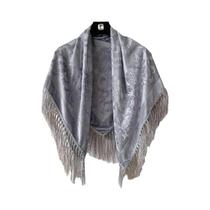 Xale Retro De Veludo Jacquard Com Franjas 110x110cm Moda Primavera Verão Lenço Protetor Solar Para