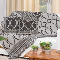 Xale sofá Jacquard Rústico Corinto 5pç - 60% Algodão 40% Poliéster - Preto