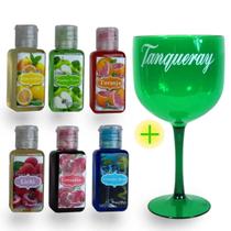 Xaropes para Gin Tônica e Taça - Kit com 6 mini xaropes + taça em acrílico verde