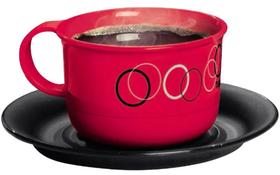 Xícara 150ml + pires linha Círculos (1 Xícara vermelha + 1 pires preto) Tupperware Xícara 150ml + pires linha Círculos (1 Xícara vermelha + 1 pires preto) Tupperware