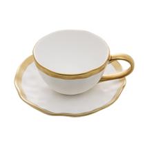Xícara 200ml para chá de porcelana branco e dourado com pires Dubai Wolff - 18073