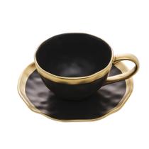 Xícara 200ml para chá de porcelana preto e dourado com pires Dubai Wolff - 18074