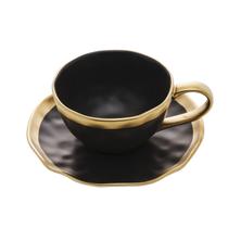 Xícara 200ml para chá de porcelana preto e dourado com pires Dubai Wolff - 18074