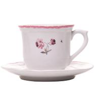 Xícara 90ml Avulsa de Café com Pires Florescer Rosa Cerâmica