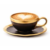 Xícara 90ml C Pires Dubai Dourada Wolff Capuccino Porcelana Preto