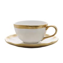 Xícara 90ml para café de porcelana branco e dourado com pires Dubai Wolff - 18071